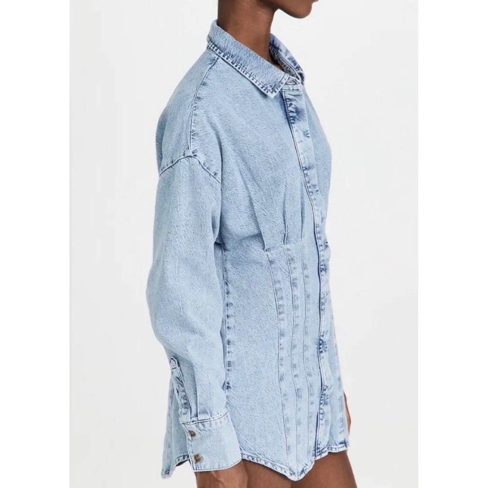 Good American Seamed Long Sleeve Denim Shirtdress Size 4 XL Blue Mini - Picture 3 of 15